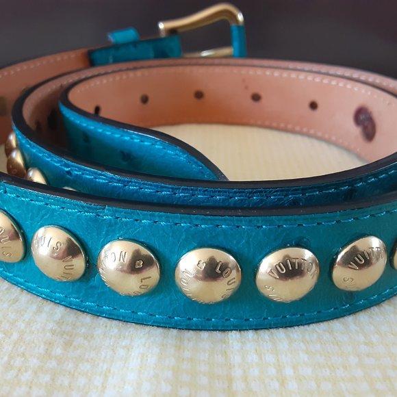 Extremely Rare Blue Stud Limited Edition Exotic Ostrich Skin Leather Belt Jeans - Picture 9 of 13